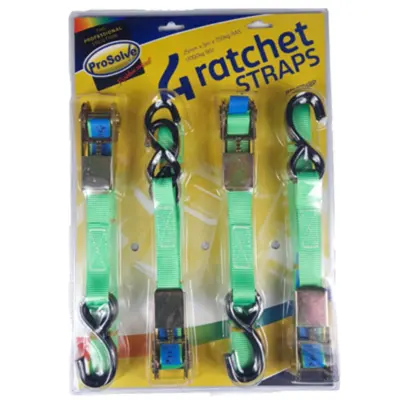 ProSolve Blister Pack Ratchet Straps 4 Ratchet Straps 25mm x 5m x 750kg RAS (4 Pack) (Box Qty: 5)