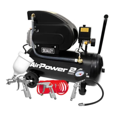 Sealey Air Power Direct Drive 24L Electric Air Compressor - 2hp with Accessories