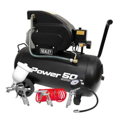 Sealey Air Power Direct Drive 50L Electric Air Compressor - 2hp with Accessories