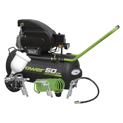 Sealey Air Power Direct Drive 50L Electric Air Compressor - 2hp Green with Accessories