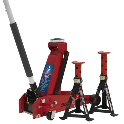 Sealey 3 Tonne Standard Chassis Trolley Jack with 2 Axle Stands